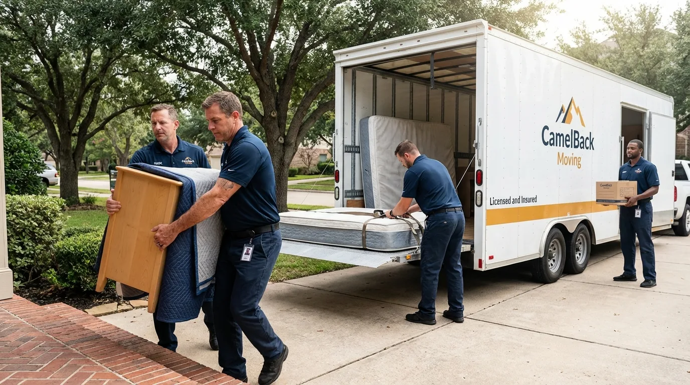 Crew loading residential truck for cross-state move from Tuba City, AZ