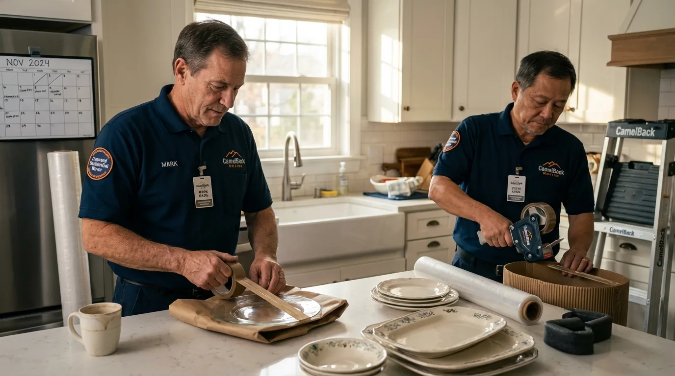 Professional crew packing kitchen dishware in Tuba City, AZ